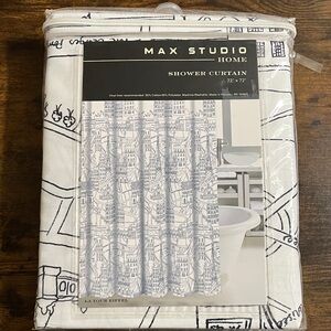 Max Studio White and Black Paris Skyline Shower Curtain